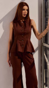 BLUSA LINHO PEPLUM MARROM