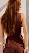 BLUSA LINHO PEPLUM MARROM