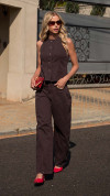 BLUSA SARJA PEPLUM MARROM