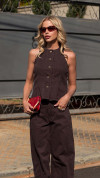 BLUSA SARJA PEPLUM MARROM