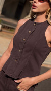 BLUSA SARJA PEPLUM MARROM