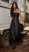 BLUSA COURO ECO STRAPLESS PRETA