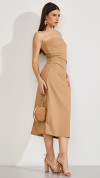 VESTIDO DE LINHO MIDI ELEGANCE BEGE