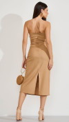 VESTIDO DE LINHO MIDI ELEGANCE BEGE