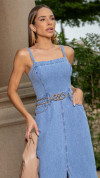 VESTIDO JEANS MIDI COM FENDA FRONTAL