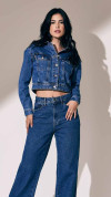 JAQUETA CROPPED JEANS MÉDIO CÓS LARGO