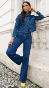 CALÇA JEANS WIDE LEG PREGA