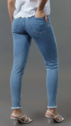 CALÇA JEANS CIGARRETE BARRA DESFIADA
