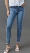 CALÇA JEANS CIGARRETE BARRA DESFIADA