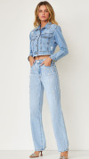 CALÇA JEANS WIDE LEG BORDADA PÉROLA