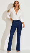 CALÇA JEANS FLARE CINTURA ALTA COM CINTO