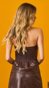 STRAPLESS DE BOTÃO COURO ECO COFFEE