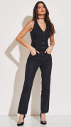 CALÇA JEANS RETA PRETA COM STRASS